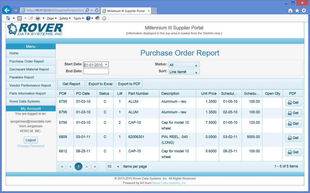 Rover ERP Supplier portal